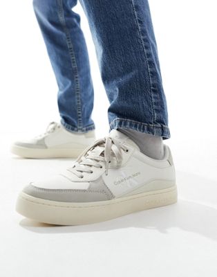leather low cupsole trainers in white