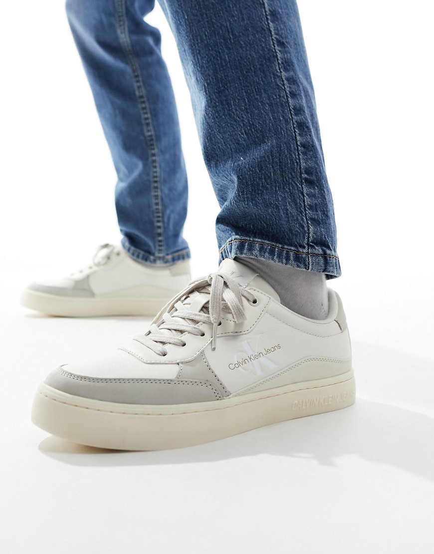 Calvin Klein Jeans leather low cupsole trainers in white