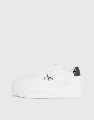 Leather Platform Trainers in Bright White/Black