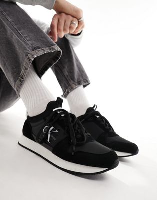 leather sock laceup trainers in black
