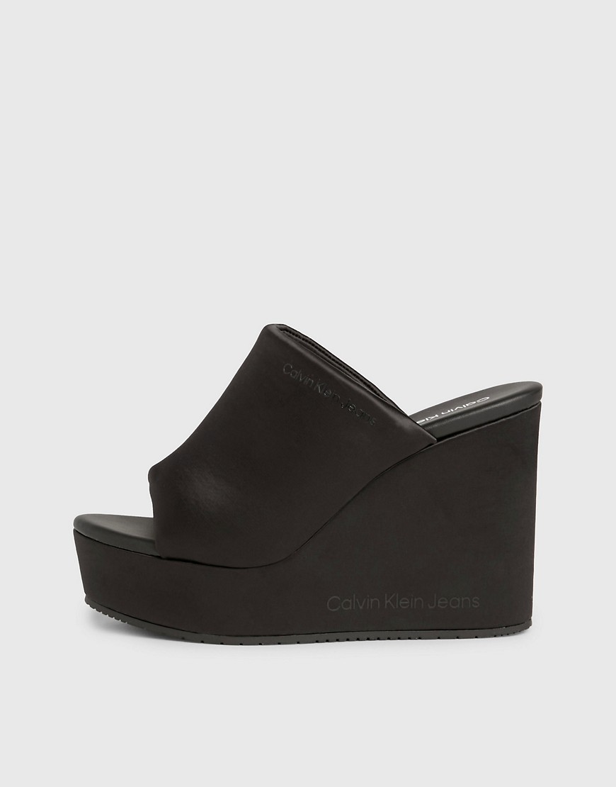 Calvin Klein Jeans Satin Platform Wedge Sandals in Ck Black