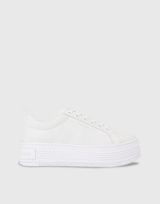 Leather Platform Trainers in white