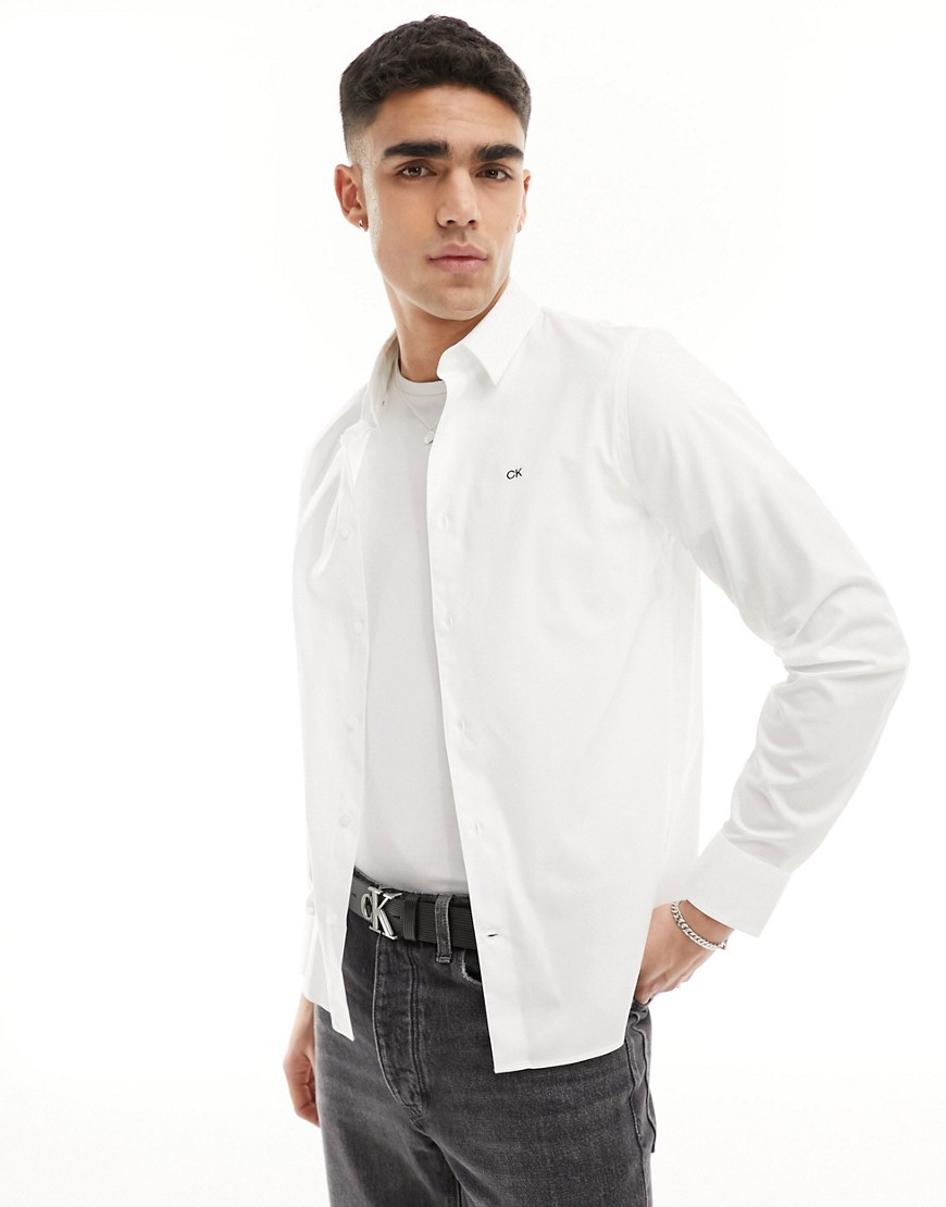 Calvin Klein poplin stretch slim shirt in white