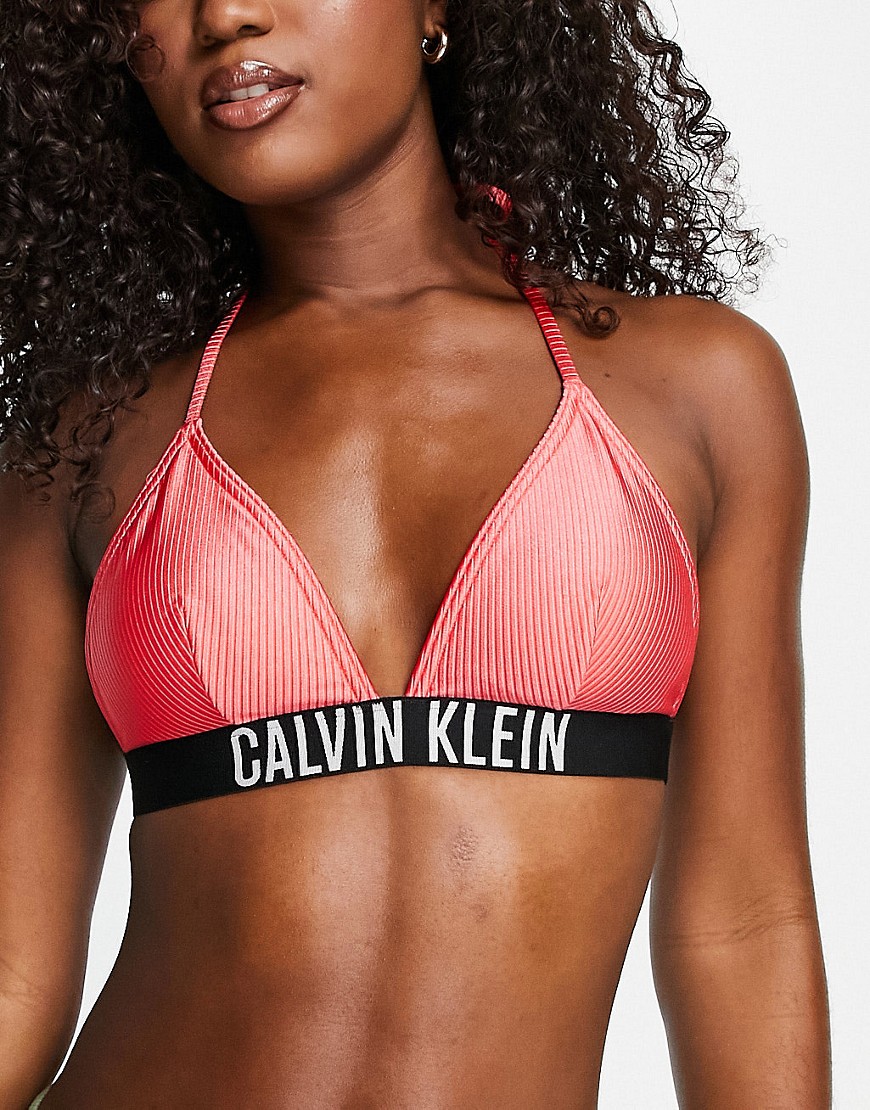 Calvin Klein rib triangle logo bikini top in red