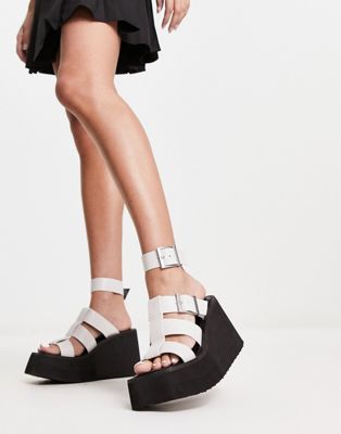 caged wedge sandals in white