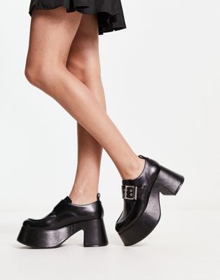 platform loafers with buckle in black