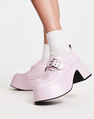 platform loafers with buckle in pink