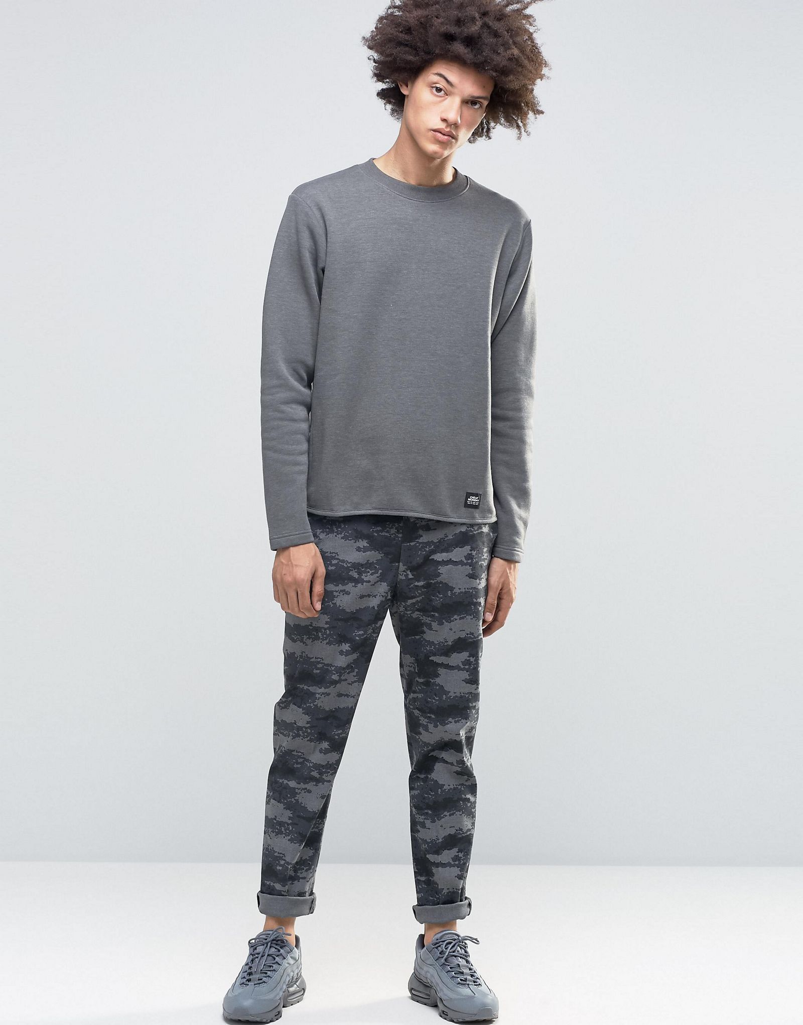 Cheap Monday Oversee Sweatshirt Side Zips Curved Tail Grey