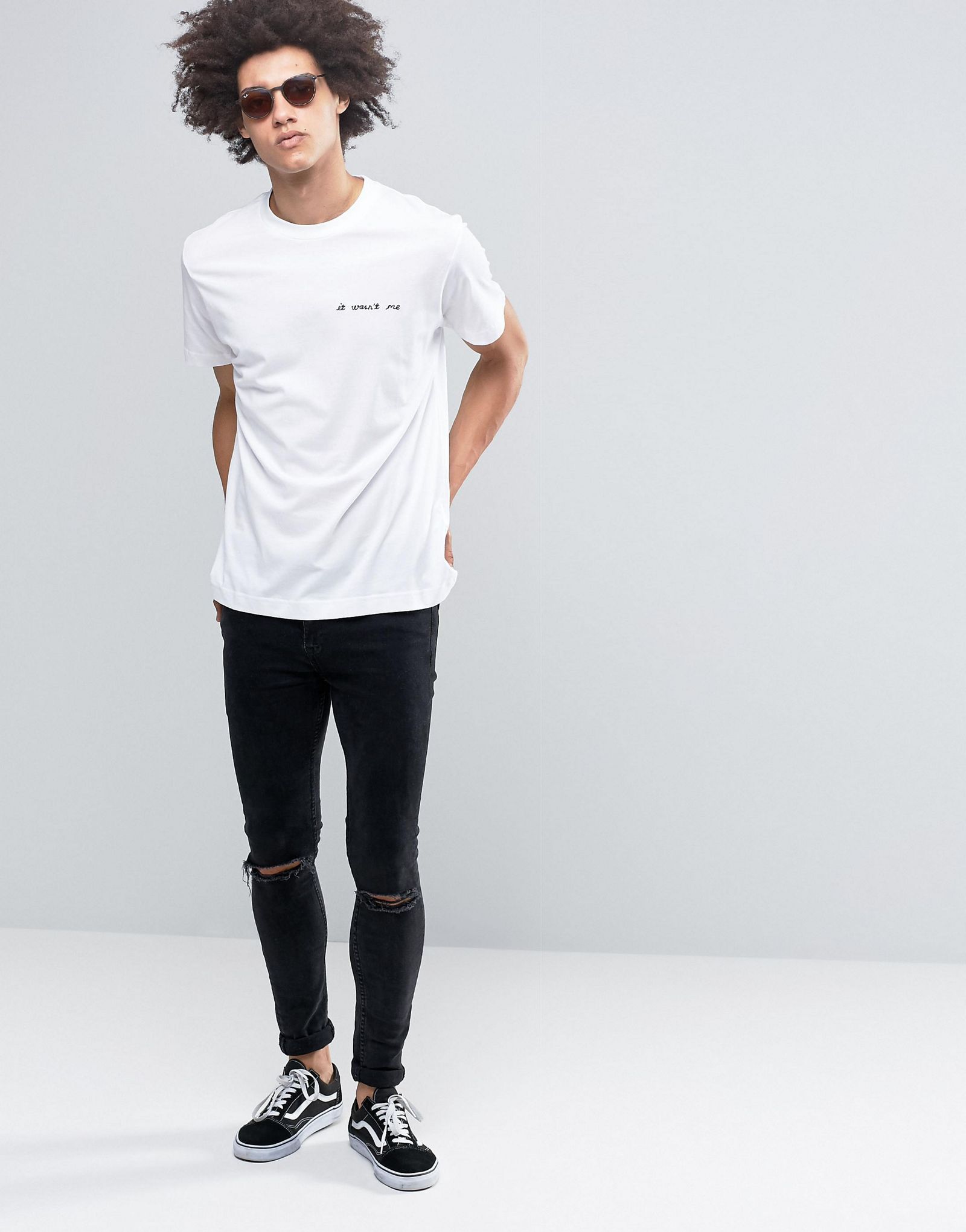 Cheap Monday T-Shirt With It Wasn't Me Embroidery In White