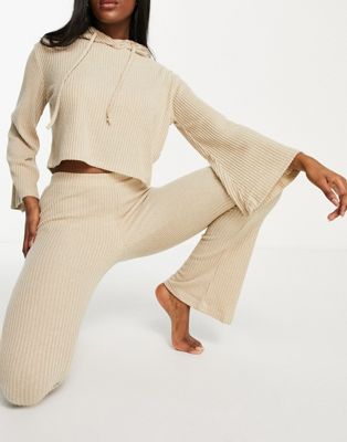 Chelsea Peers eco soft jersey ribbed lounge pants in stone - Click1Get2 Black Friday