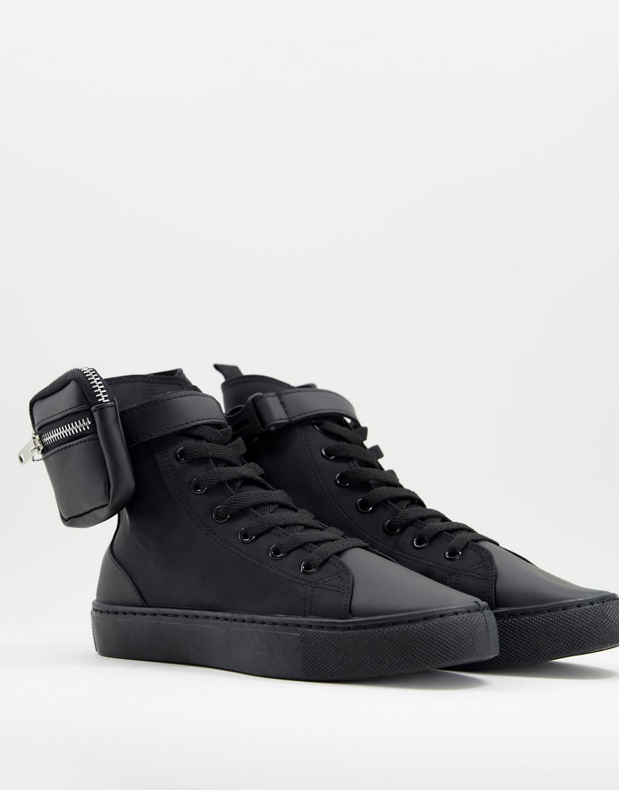 фото Черные высокие кроссовки с карманом asos design dexie-черный цвет