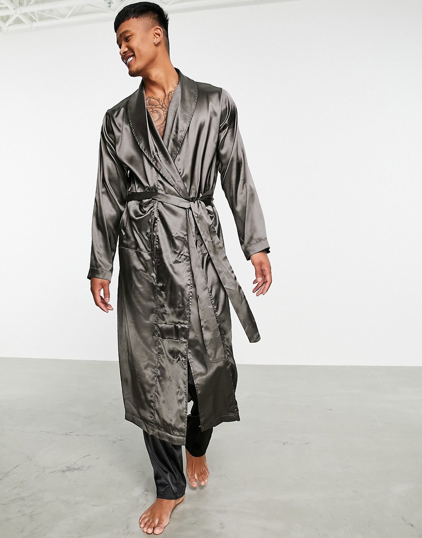 фото Черный атласный халат от комплекта asos design-серый