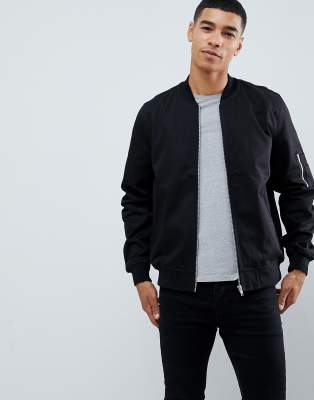 Черный бомбер с молнией на рукавах ASOS