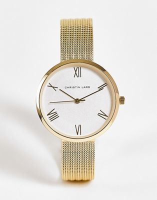 Christian Lars Womens rib effect mesh strap watch in gold - Click1Get2 Coupon