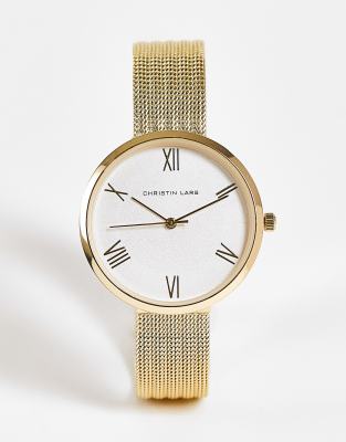 Christian Lars Womens rib effect mesh strap watch in gold - Click1Get2 Hot Best Offers