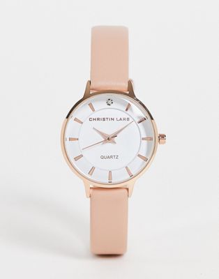 Christian Lars Womens slimline leather strap watch in rose gold - Click1Get2 Deals