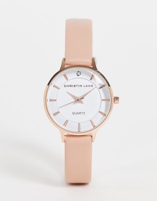 Christian Lars Womens slimline leather strap watch in rose gold - Click1Get2 Sale