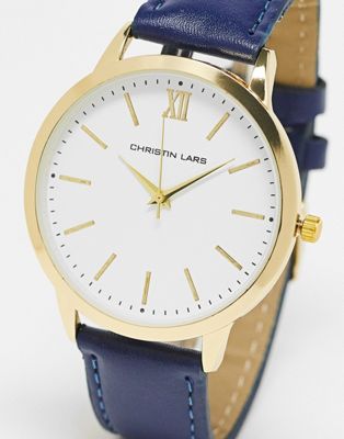 Christin Lars classic strap watch with white and gold dial in black - Click1Get2 Black Friday