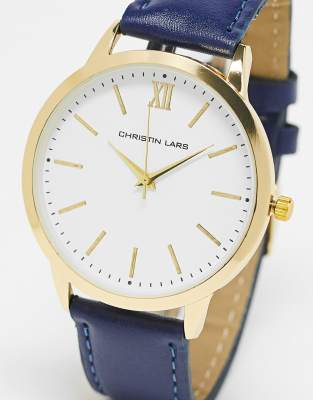 Christin Lars classic strap watch with white and gold dial in black - Click1Get2 Price Drop