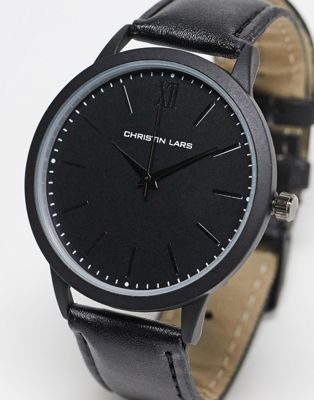 Christin Lars faux leather strap watch in black - Click1Get2 Black Friday