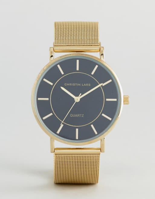 Christin Lars Christin Lars Gold Round Watch With Black Dial