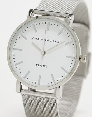 Christin Lars minimal mesh strap watch in silver - Click1Get2 Promotions