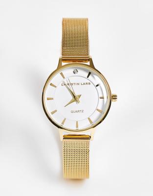Christin Lars women's slimline stainless steel mesh strap watch in gold - Click1Get2 Sale