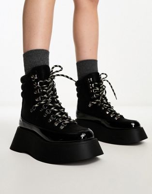 Gail flatform chunky lace up low ankle boot in black