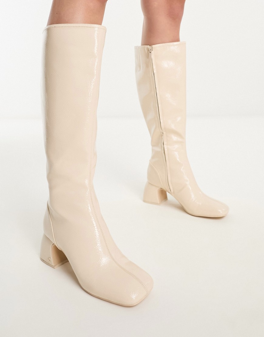 Circus NY knee boots in vanilla bean crinkle patent-White