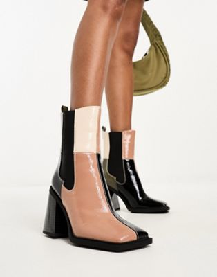 Lauren heeled ankle boots in colour block patent
