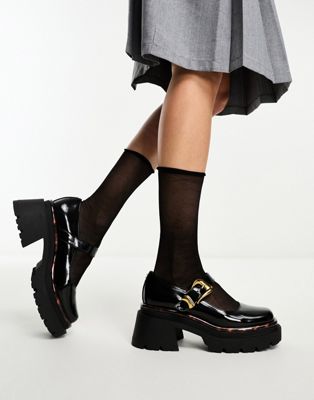 Nellie mary janes in black hi shine leather