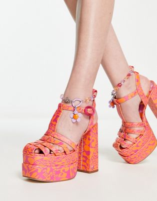 Paddie platform heels in orange popsicle print