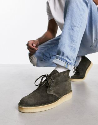 desert coal boots in olive suede