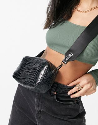 Claudia Canova moc croc shoulder strap bag in black