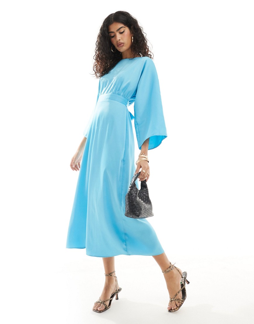Closet London A-line kimono midi dress in aqua-Blue