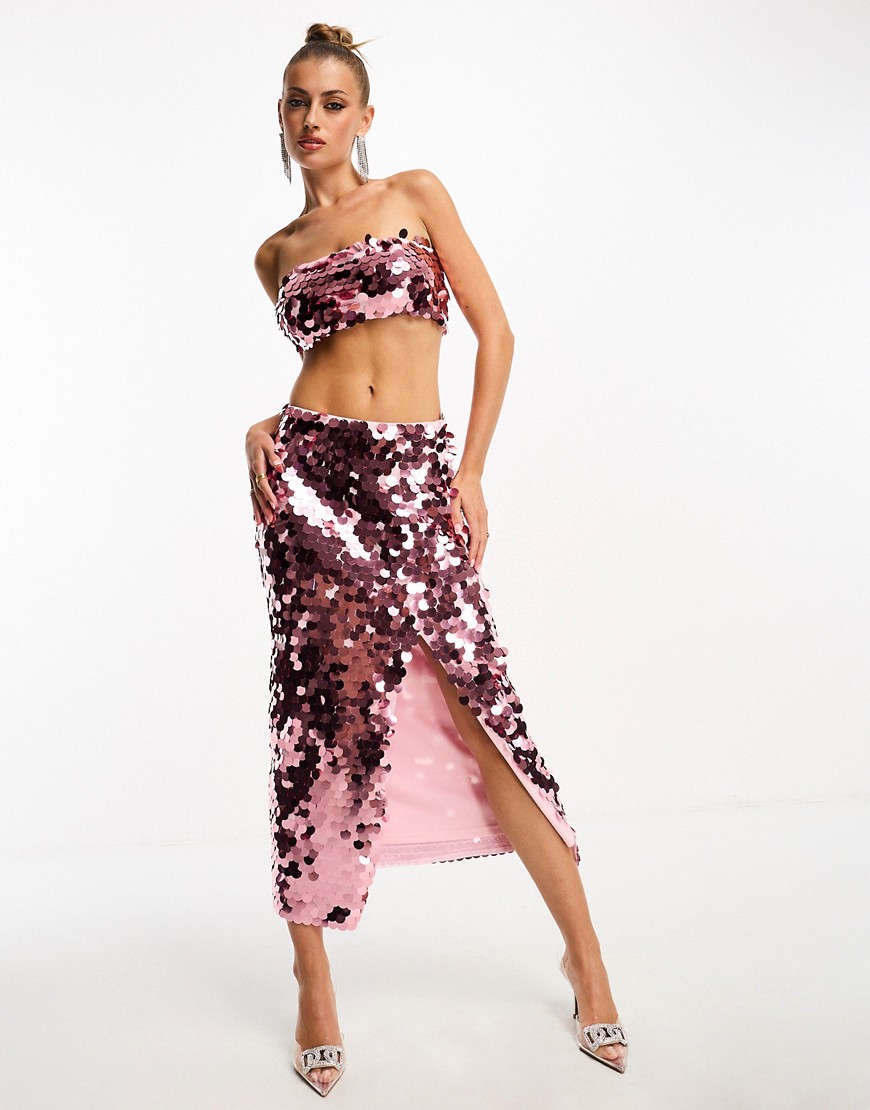Collective the Label disc sequin midi skirt co-ord in pink