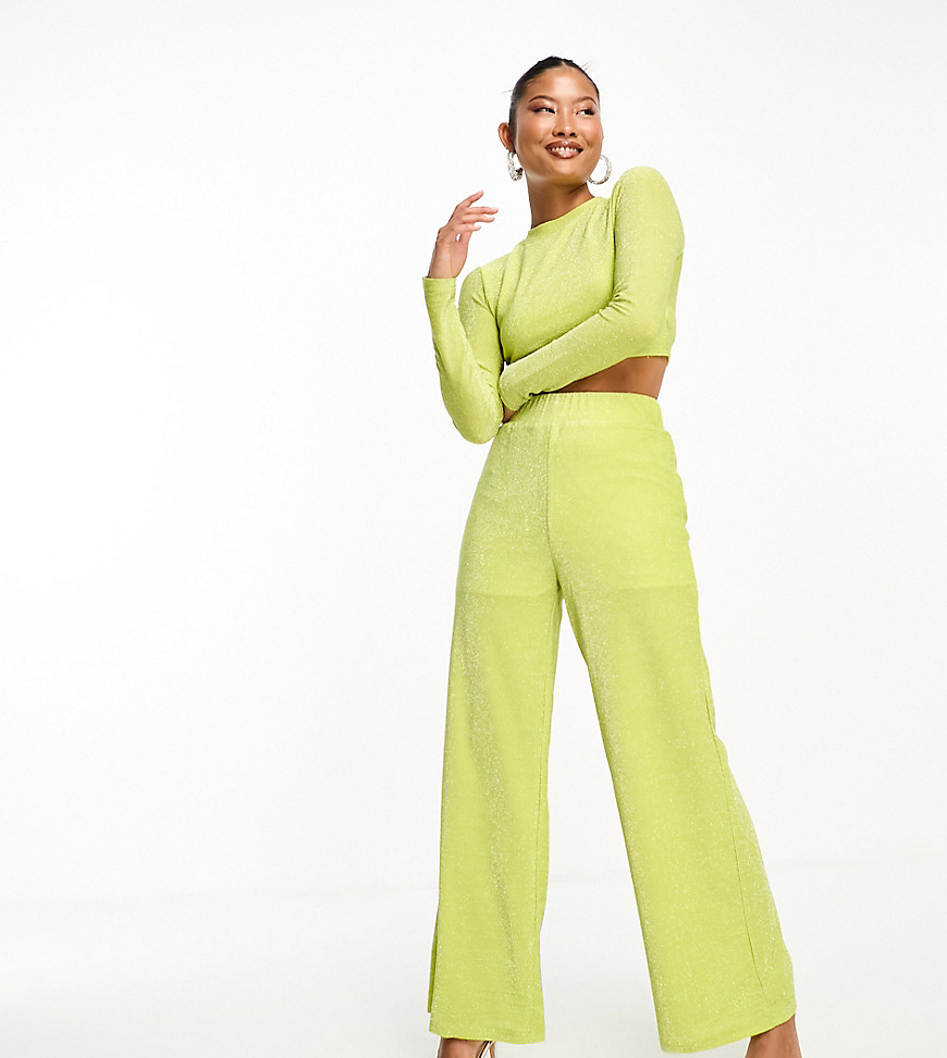 Collective the Label Petite metallic knit trouser co-ord in olive-Green