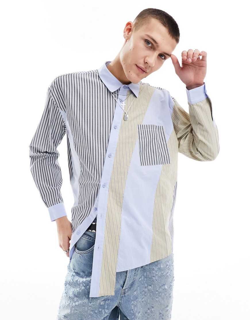 COLLUSION asymmetric striped shirt-Multi