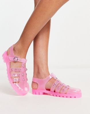 clear rubber diamante jelly shoe in pink