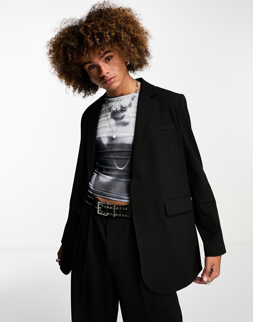 COLLUSION co-ord premium blazer in black pinstripe-Grey