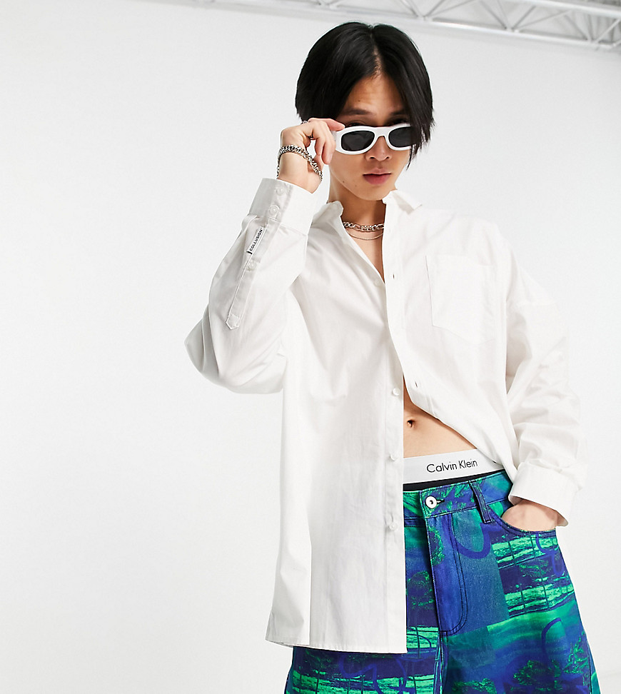 COLLUSION cotton drop shoulder oversized shirt in white