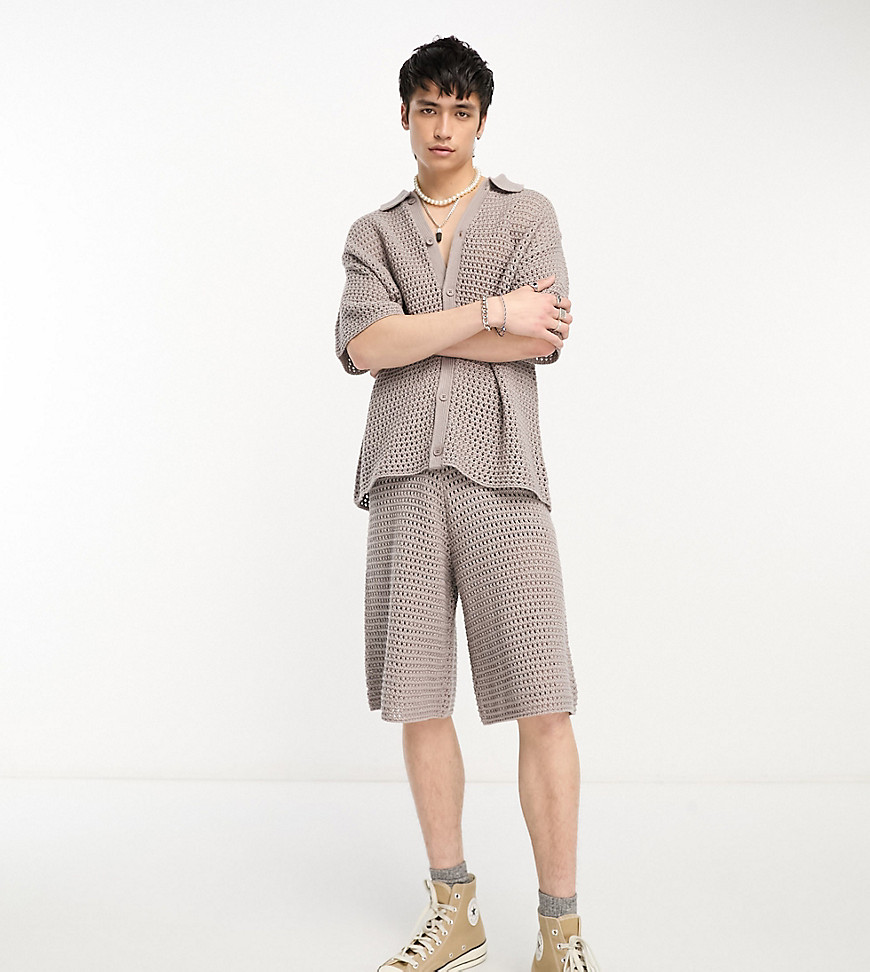 COLLUSION crochet longline shorts in grey co-ord