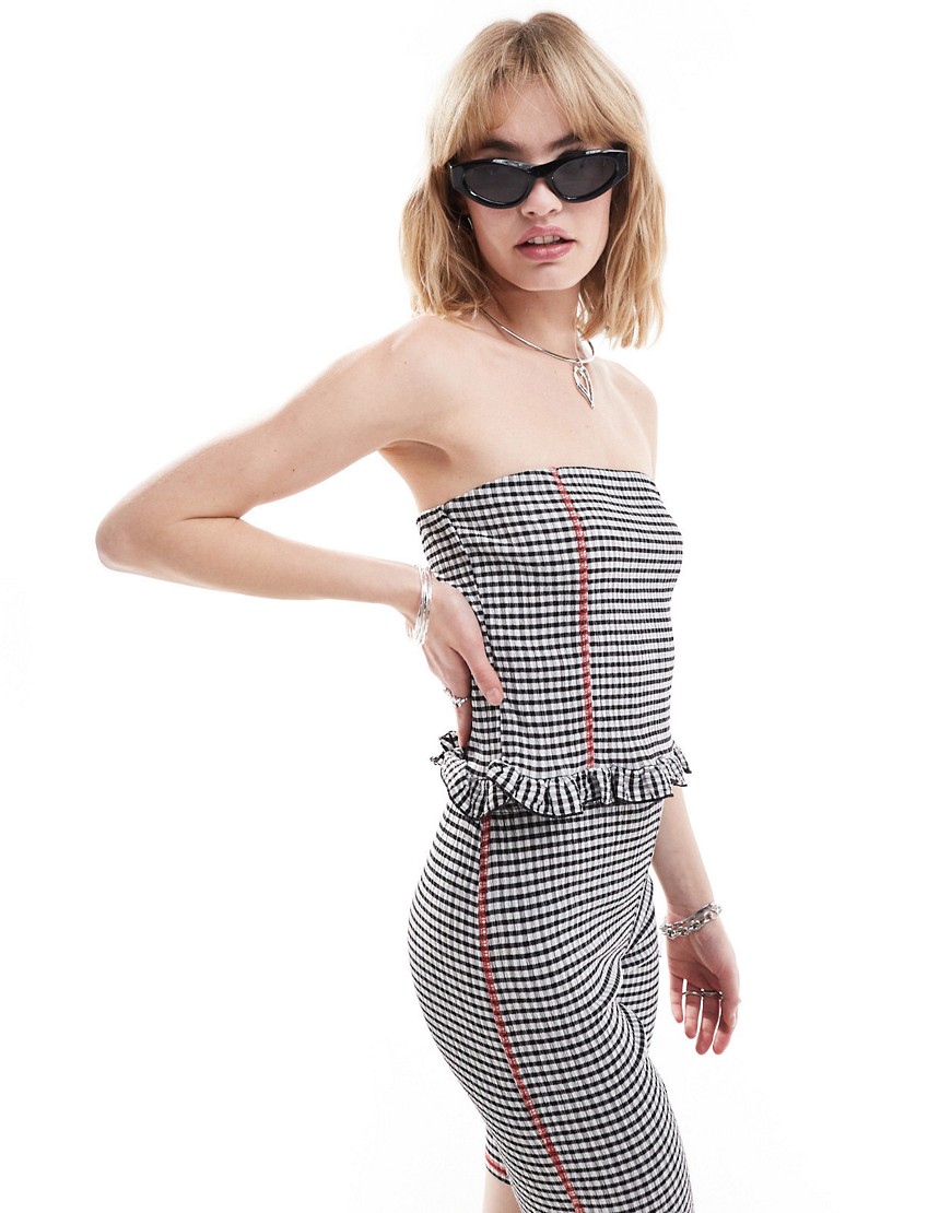 COLLUSION gingham puffball bandeau co-ord-Black