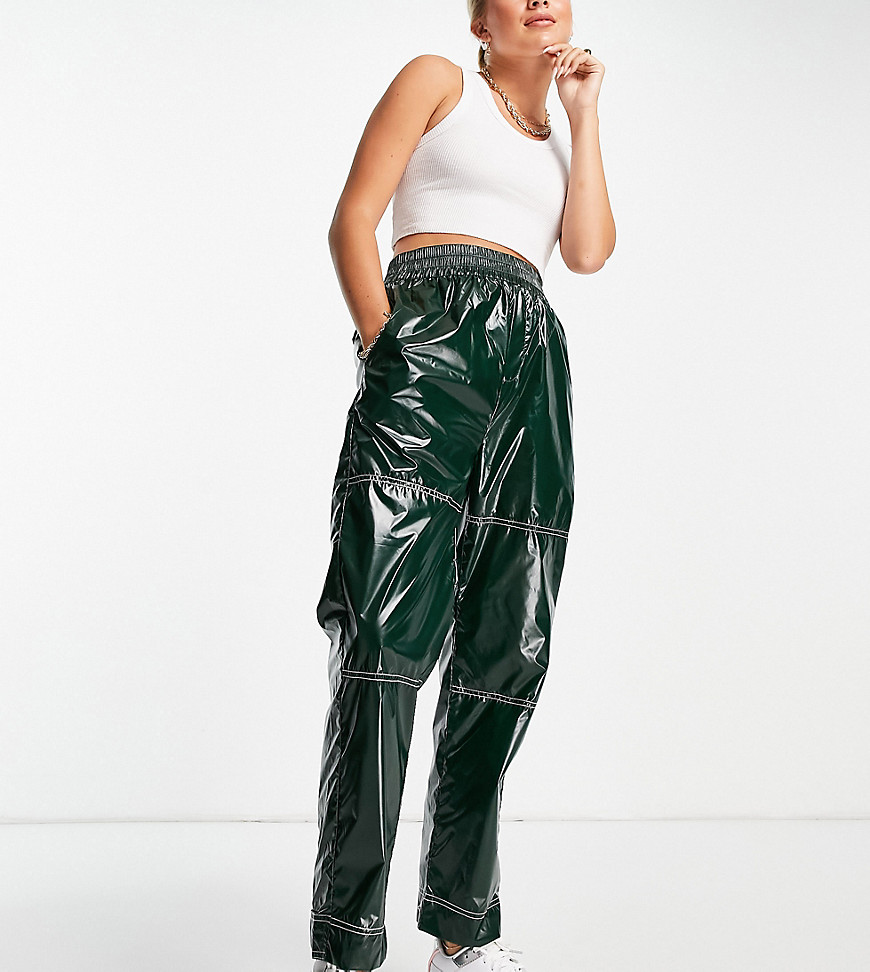 COLLUSION high shine nylon joggers with contrast stitch-Green