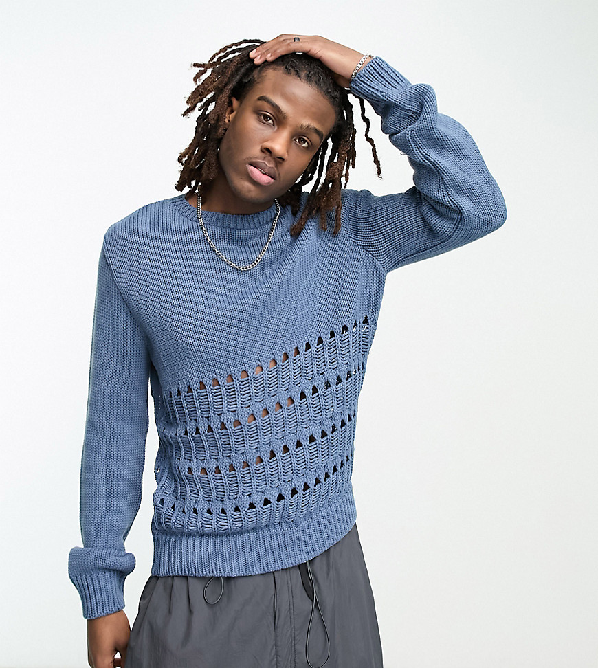 COLLUSION knitted jumper with ladder panel detail in blue