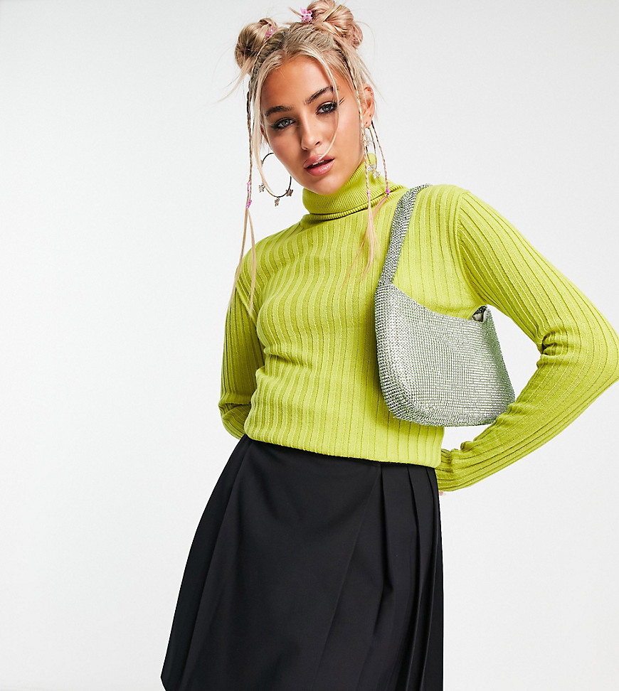 COLLUSION knitted roll neck jumper in bright green