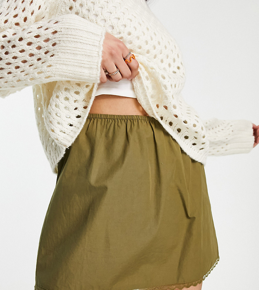COLLUSION lace trim festival mini skirt in khaki-Green