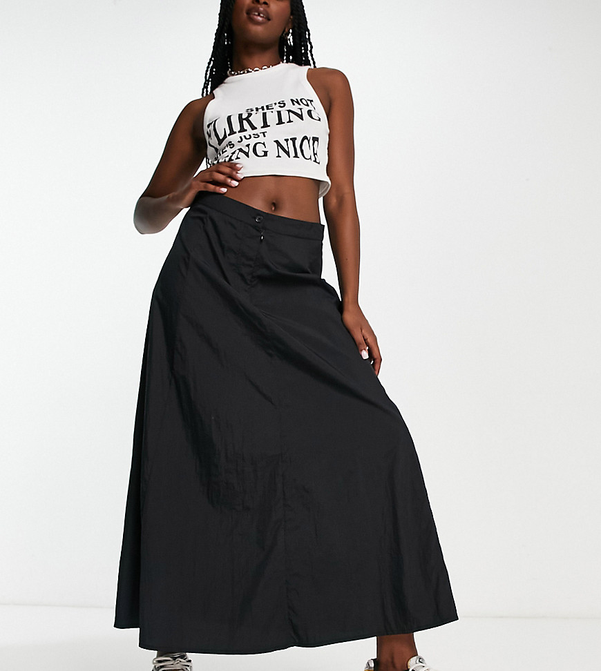 COLLUSION low rise crinkle nylon maxi skirt in black