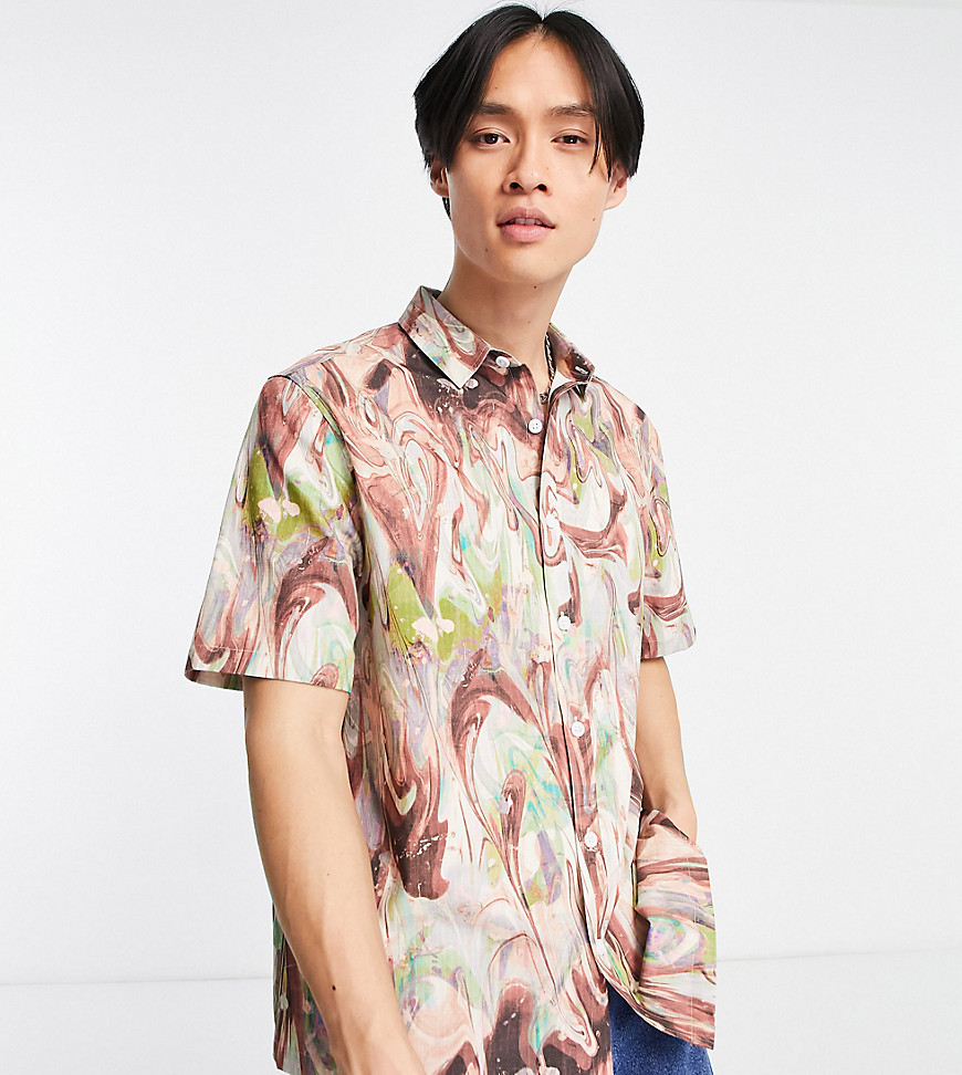 COLLUSION oversized ripstop short sleeve shirt in marble swirl-Multi