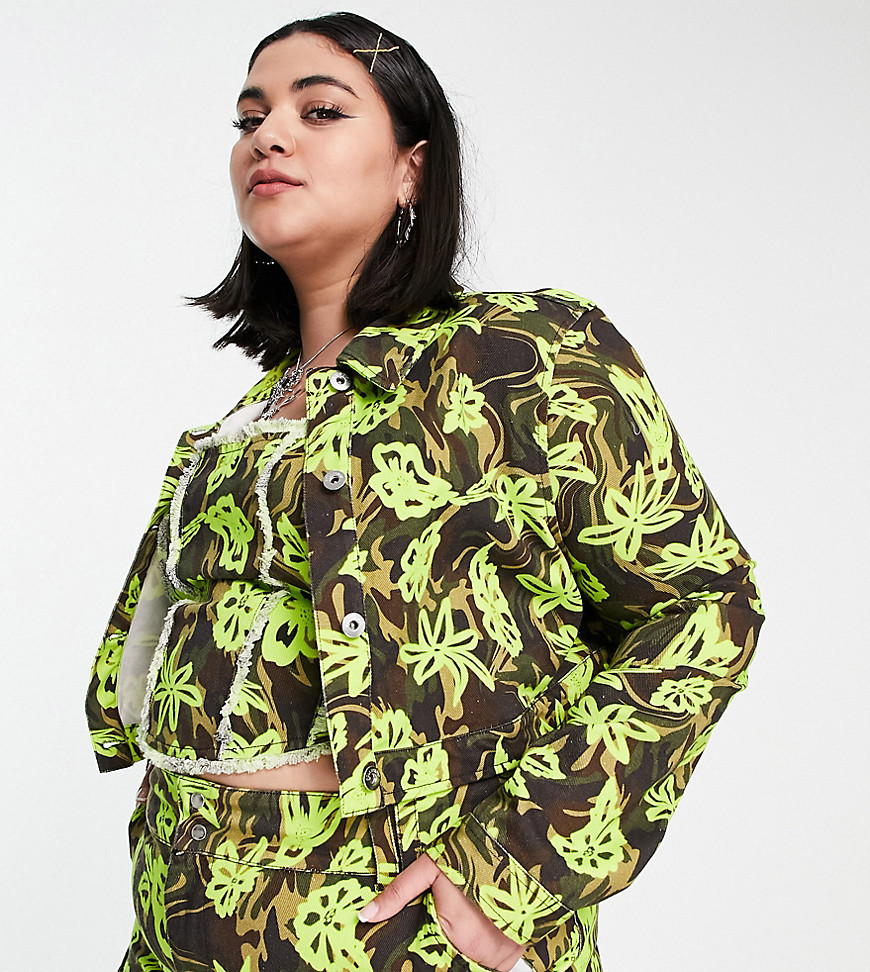 COLLUSION Plus cropped twill jacket in floral camo co-ord-Multi